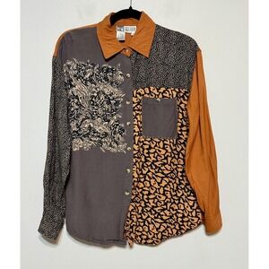 Vtg Together Artsy Mixed Print Button Down Shirt Women S Eclectic Fashion Rebel